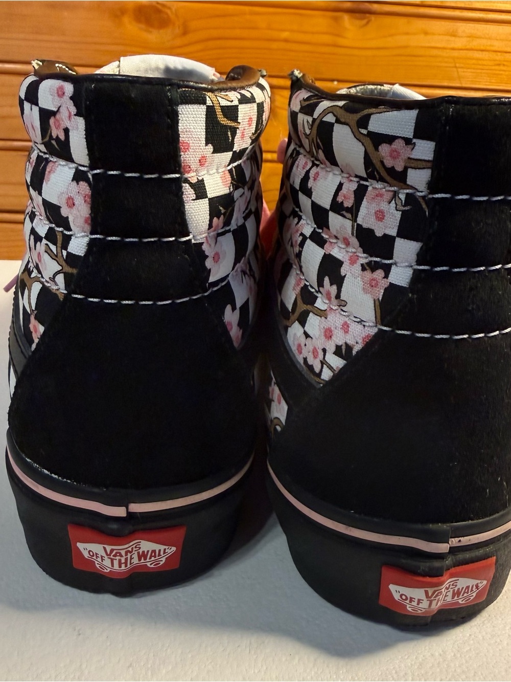 Vans sk8-hi Pink cherry blossom black Checkerboard custom High-Top Sneakers - Picture 4 of 8